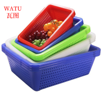 瓦图 塑料篮子 长方形水果 蔬菜沥水蓝 洗菜小框子 390*295*110 10个装