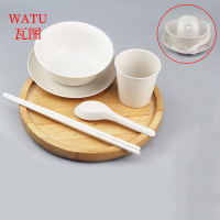 瓦图 可降解套装 稻壳一次性餐具 碗碟杯筷勺五件套独立套装 白色款 100套装