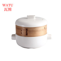 瓦图 蒸笼砂锅 带蒸屉 汤锅炖锅 竹制 陶瓷砂锅蒸锅 白色/黑色 带蒸笼 0.5L 1个装