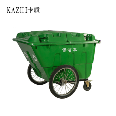 卡质 垃圾车 移动垃圾桶垃圾车手推车 400L 绿色/蓝白色 带盖带轮
