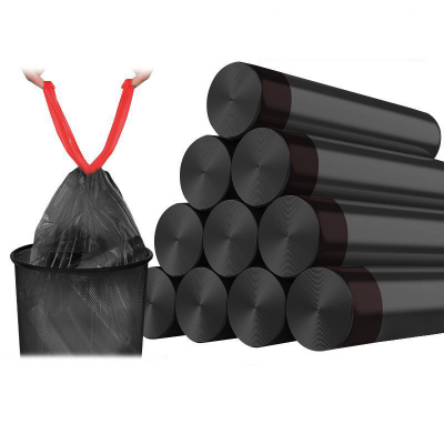 卡质 加厚垃圾袋黑色家用手提抽绳塑料袋 45x50cm]10卷150只特厚-黑色/包