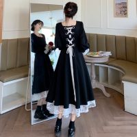 大码胖mm法式过膝连衣裙女2021年春装新款收腰显瘦长款心机小黑裙