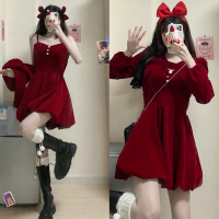 大码胖妹妹显瘦套装女小个子春季红色丝绒吊带连衣裙两件套洋气质