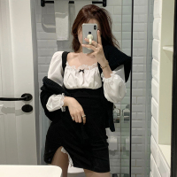 大码胖mm连衣裙女2021新款春装显瘦开叉包臀短裙方领性感蕾丝裙子