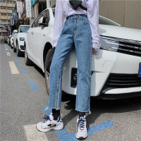 加肥加大码胖mm直筒宽松高腰牛仔裤女学生韩版显瘦百搭九分裤子潮