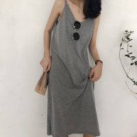 灰色内搭打底吊带连衣裙2021新款春性感宽松显瘦遮肉黑色长裙裙子