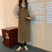 春秋灯芯绒背带裙女2021春装新款秋冬韩版小个子连衣裙学生裙子潮