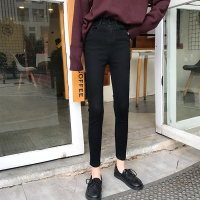 黑色牛仔裤女韩版复古高腰小脚裤女百搭修身显瘦打底九分铅笔裤潮