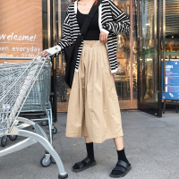 春装女2021新款韩版学院风工装半身裙百褶裙大摆裙卡其中长款裙子