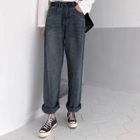 复古水洗做旧磨白牛仔裤女装韩版春装宽松直筒裤学生百搭牛仔长裤