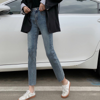 百搭黑色铅笔牛仔裤女春季新款时尚高腰显瘦直筒阔腿九分长裤子潮