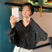 春夏女装2021新款韩版翻领印花宽松百搭薄款很仙的雪纺衫衬衣学生