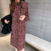 大码女装复古气质碎花雪纺连衣裙胖妹妹中长款过膝裙打底连衣裙潮