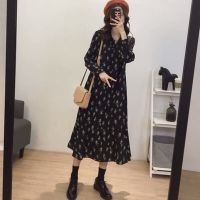 大码女装气质复古立领碎花连衣裙胖妹妹雪纺荷叶边内搭打底裙子春