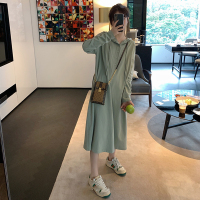 连帽卫衣女时尚韩版春季新款大码女装宽松慵懒风中长款胖mm连衣裙