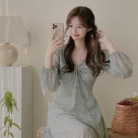 温柔风连衣裙新款春季雪纺大码女装收腰显瘦胖妹妹碎花度假裙子女