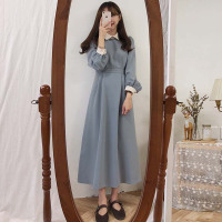 微胖女生穿搭新款裙子春季大码女装POLO领连衣裙收腰显瘦过膝长裙