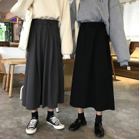 裙子女春秋2021新款高腰a字裙中长款学生显瘦黑色半身裙春季长裙