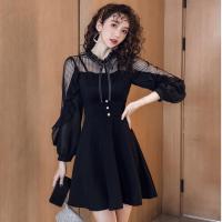 复古气质网纱显瘦收腰拜年裙连衣裙女春夏赫本小黑裙法式打底裙女