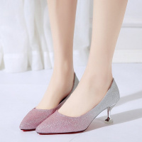 娜瑟微渐变高跟鞋女猫跟高跟3cm伴娘礼服水晶仙女鞋细跟7公分单鞋ol春秋