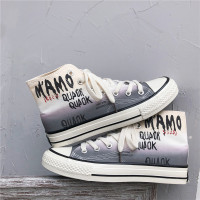 春季男鞋高帮帆布中国风涂鸦板鞋2021新款韩版百搭小白休闲鞋白鞋