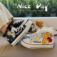男鞋动漫涂鸦手绘高帮帆布板鞋港风学生潮流百搭夏季2021新款潮鞋