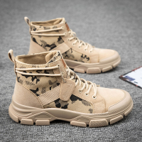 马丁靴男2021春季新款工作防水防滑帆布潮鞋迷彩工装靴潮流劳保鞋