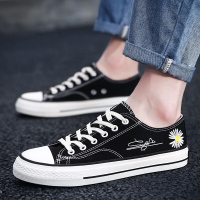 小雏菊帆布鞋男低帮学生韩版潮流百搭春季男鞋子潮鞋黑色情侣布鞋