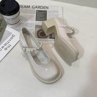 珍珠英伦小皮鞋女夏季薄款配裙子粗跟复古玛丽珍鞋高跟日系jk鞋子