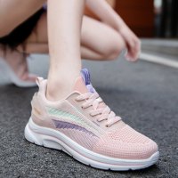 2021春秋新款运动女鞋透气飞织面百搭休闲鞋轻便软底妈妈健步鞋女