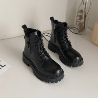 娜瑟薇黑色马丁靴女2021年新款春秋单靴网红厚底增高显瘦英伦风瘦瘦短靴