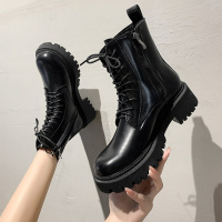 娜瑟薇黑色马丁靴女春秋单靴2021新款英伦风中筒切尔西烟筒厚底短靴子冬