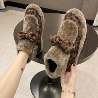 娜瑟薇妈妈棉鞋女冬加绒厚底毛毛鞋女外穿百搭豹纹网红一脚蹬保暖豆豆鞋