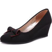 娜瑟薇老北京布鞋上班女单鞋坡跟白领职业黑色高跟鞋通勤工作女鞋