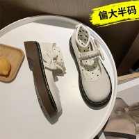 娜瑟薇珍珠蝴蝶结小皮鞋女英伦风2021春秋百搭浅口大头白色玛丽珍单鞋潮