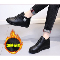 娜瑟薇2021新款肯德基工作鞋工鞋皮鞋女上班黑色平底软底职业妈妈二棉鞋加绒