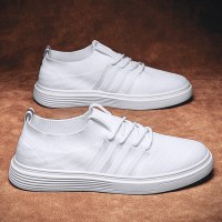 娜瑟薇2022新款春季男鞋飞织网面透气小白潮鞋百搭休闲平板鞋白鞋一脚蹬