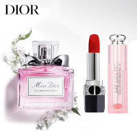 迪奥(Dior)迪奥小姐花漾甜心女士淡香水30ml+烈艳蓝金999丝绒正红色口红3.5g+004淡橘色唇膏礼盒套装