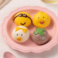 卡通奶黄包小猪豆沙包子早点速冻半成品面食点心儿童营养早餐食品 猪+鸡+小黄人+山竹(4袋装)