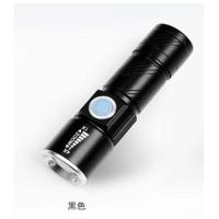 自行车灯夜骑超亮前灯强光手电筒可充电爆闪光夜行防水山地车配件 黑色+手电支架