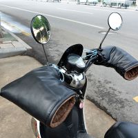 电动摩托车护手把套把手套电瓶自行车女电车冬季保暖防水加厚挡风 纯黑色-PU皮 拇指通用款