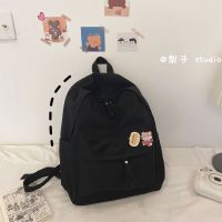 ins风书包女学生韩版初中高中生校园原宿双肩包百搭大容量背包潮 黑色 带两个徽章