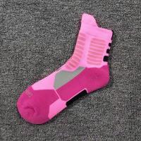 凌云NBA飞人aj中帮高帮男毛巾底加厚缓震款精英篮球欧文运动袜 中筒粉色黑标普版(40-46码)