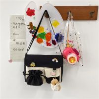 时尚新款日系原宿可爱斜挎百搭包女学生软妹ins韩版大容量单肩包 黑色普通款[收藏优先发货] 单包无徽章无挂件