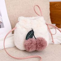 可爱毛毛绒斜挎水桶小包包女2021新款韩版洋气ins高级感单肩网红 白色常规版