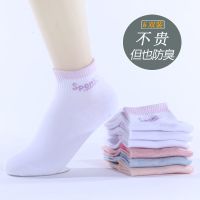 6双 袜子女四季棉袜防臭浅口短袜低帮休闲运动女袜百搭短筒女生袜 女短筒款:3彩混搭3白色紫边