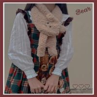 日系小熊耳朵围巾女冬款加厚保暖手套围巾帽子三件套百搭围巾新品 卡其色