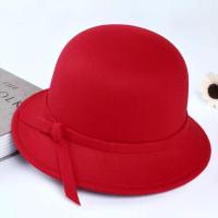 新款春秋款盆帽女士呢子礼帽时尚潮流女帽子百搭圆帽秋冬季毛呢帽 飘带款-红色 成人款帽围57CM(内置调节绳)