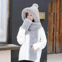 网红款帽子围巾围脖手套一体女秋冬季毛绒韩版潮百搭护耳保暖冬天 灰色 均码有弹力（一般都能带）