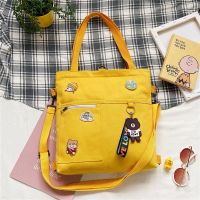 斜挎包女学生ins韩版百搭大容量帆布袋学生双肩背包单肩包手提袋 外三兜新款01-多用-可双背[黄] 送普通徽章